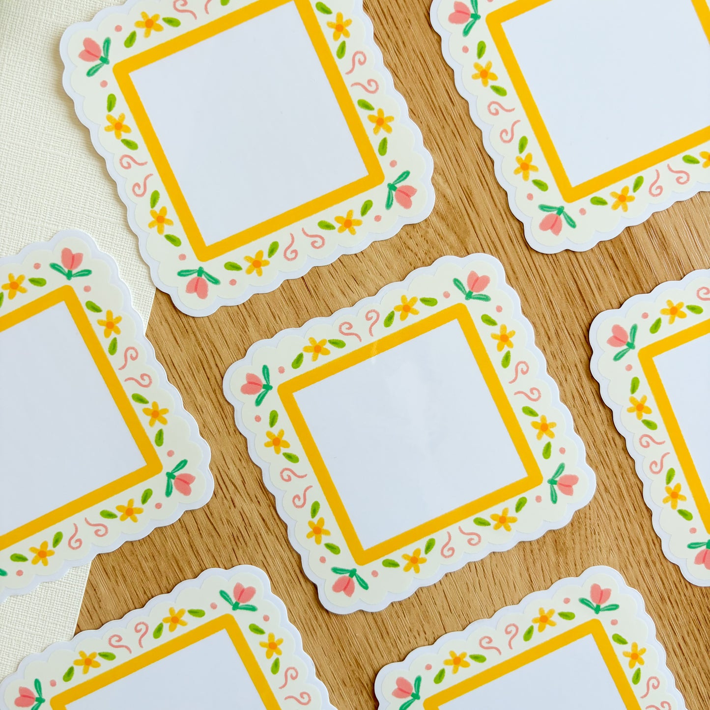 Scalloped Daisy Frame (Pink & Yellow) - Clear Vinyl Sticker