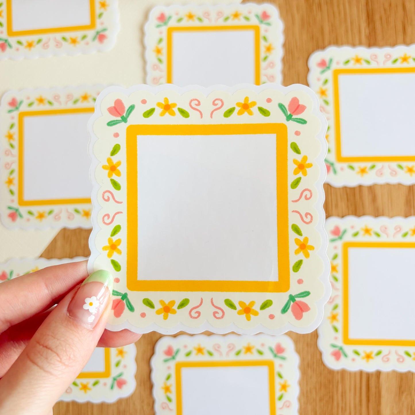 Scalloped Daisy Frame (Pink & Yellow) - Clear Vinyl Sticker