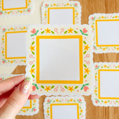 Scalloped Daisy Frame (Pink & Yellow) - Clear Vinyl Sticker
