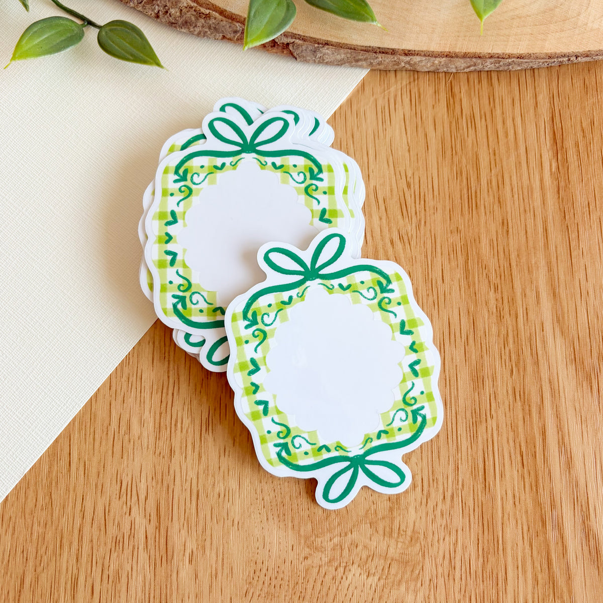 Gingham Ribbon Frame (Green) - Clear Vinyl Sticker