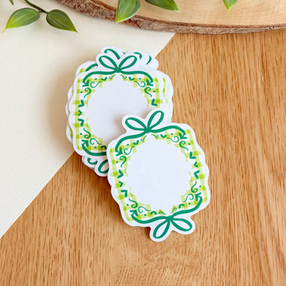 Gingham Ribbon Frame (Green) - Clear Vinyl Sticker