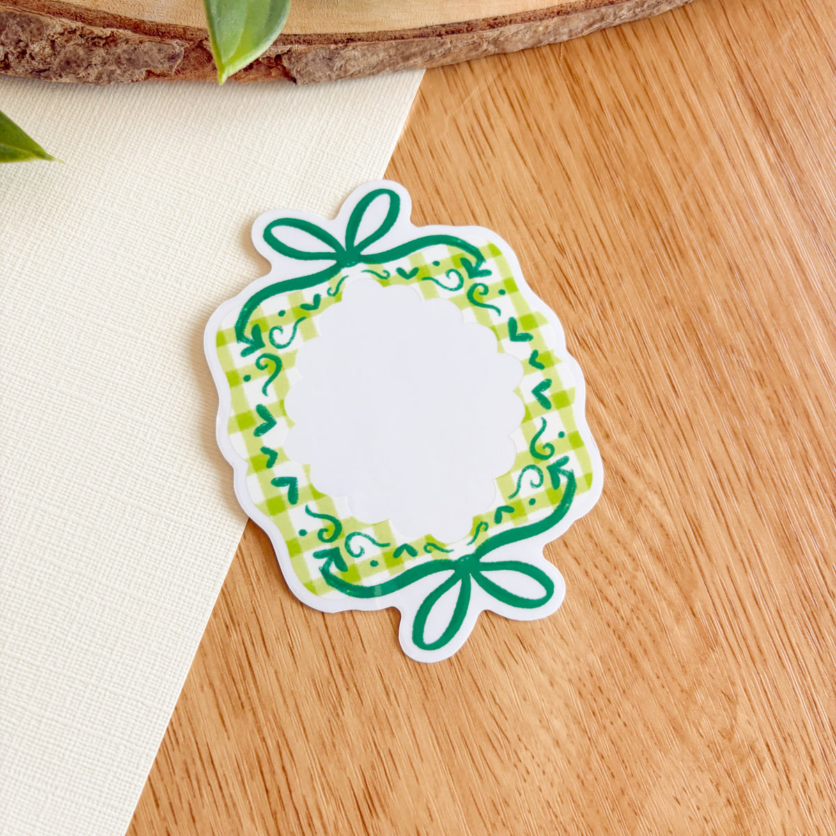 Gingham Ribbon Frame (Green) - Clear Vinyl Sticker