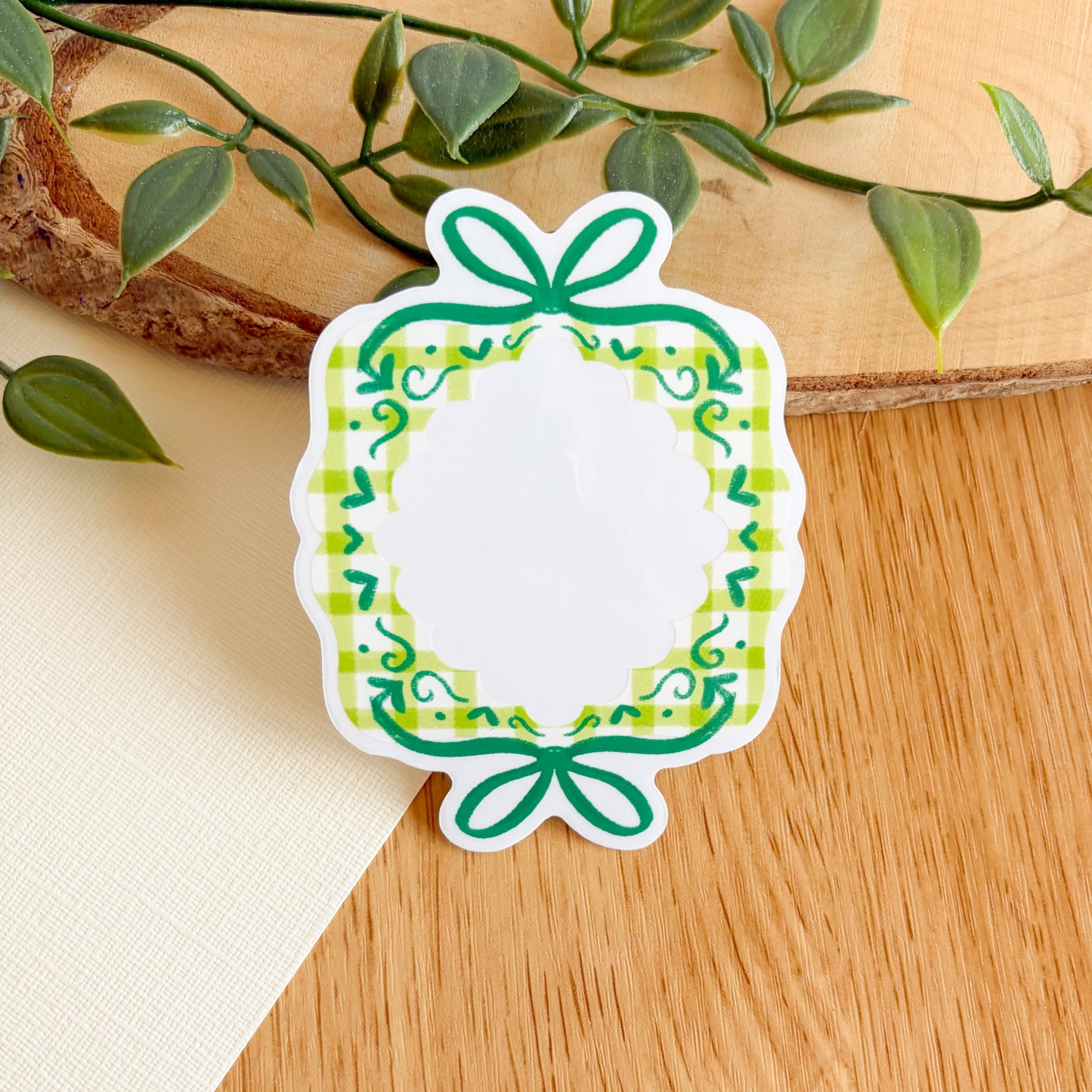 Gingham Ribbon Frame (Green) - Clear Vinyl Sticker