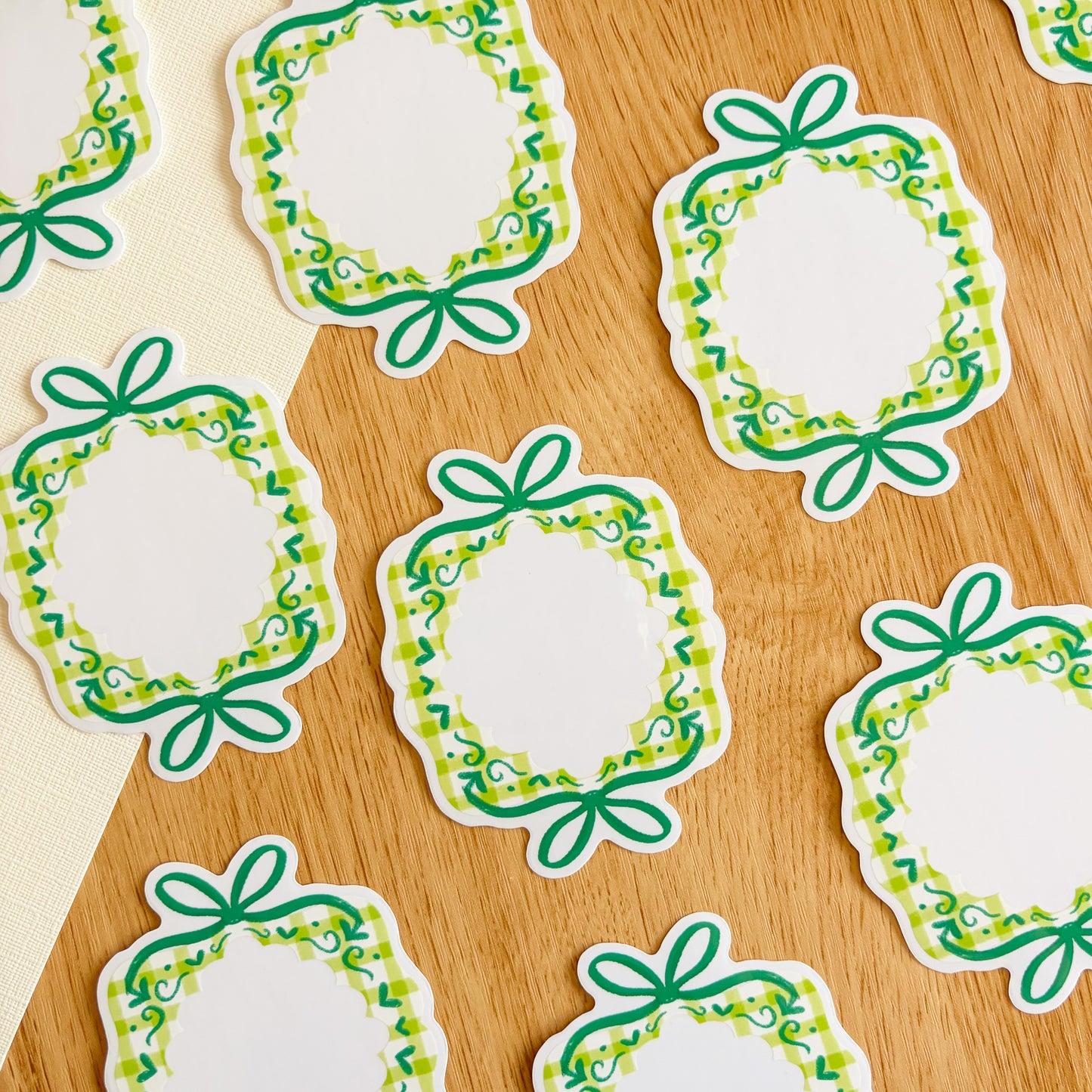 Gingham Ribbon Frame (Green) - Clear Vinyl Sticker