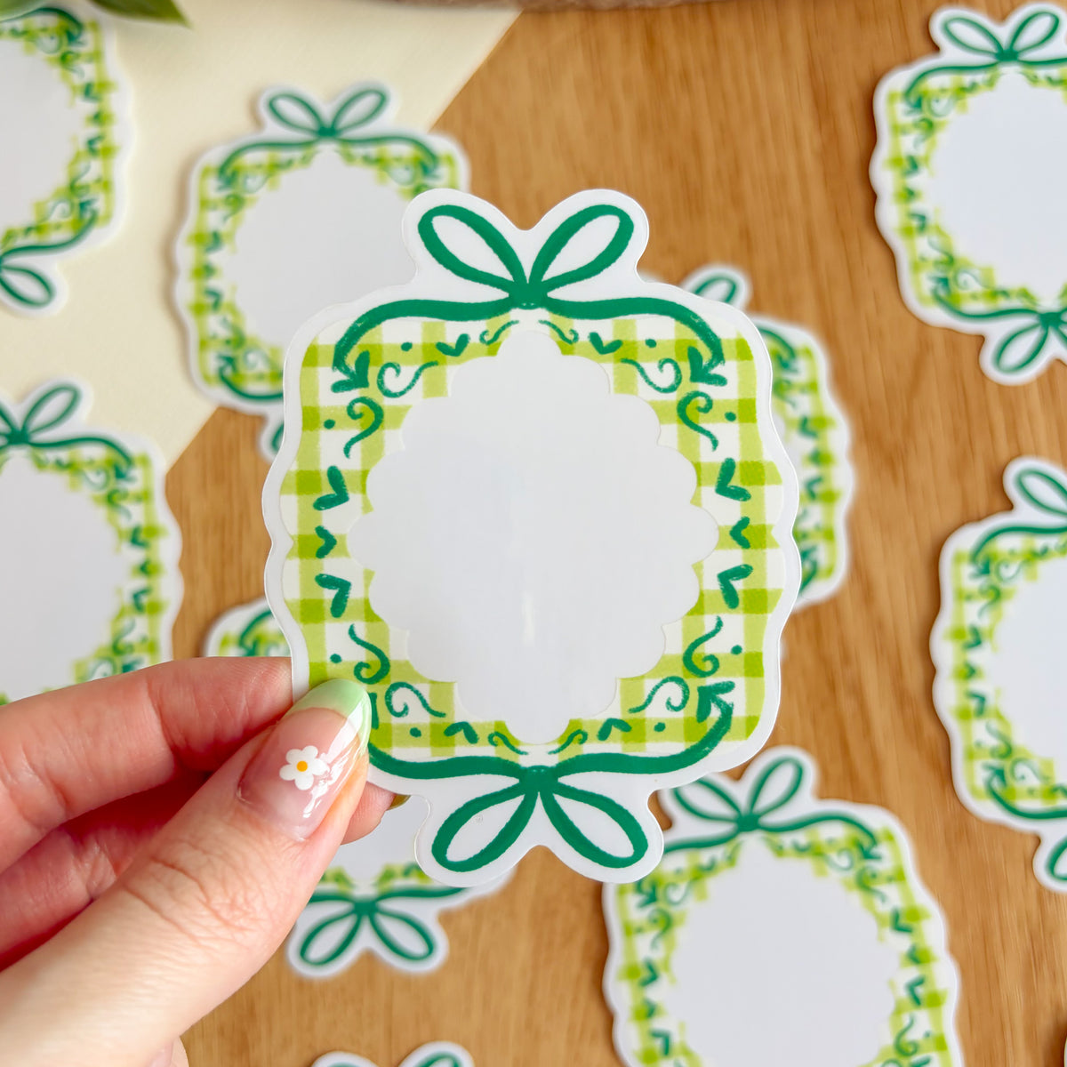 Gingham Ribbon Frame (Green) - Clear Vinyl Sticker