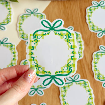 Gingham Ribbon Frame (Green) - Clear Vinyl Sticker