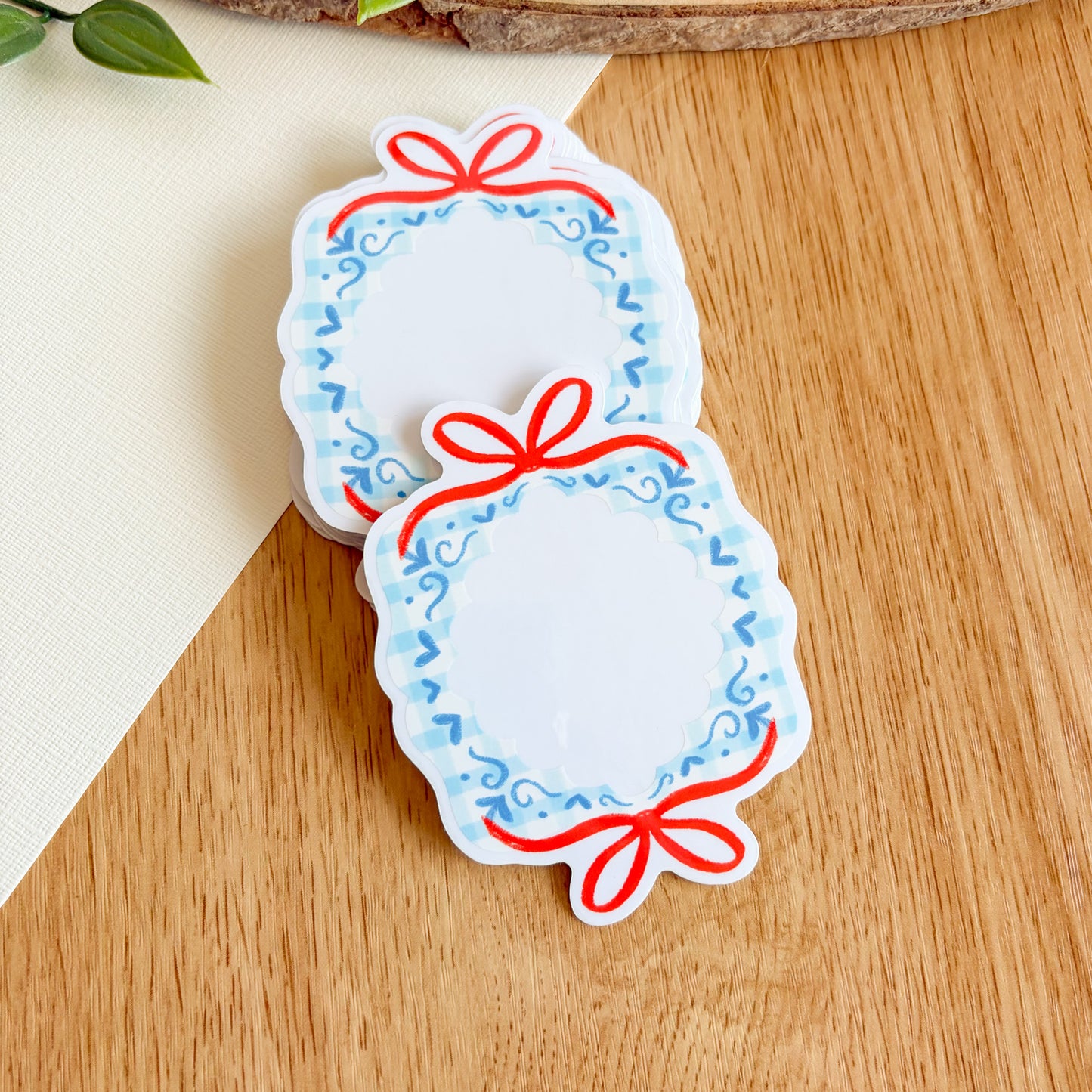Gingham Ribbon Frame (Blue) - Clear Vinyl Sticker