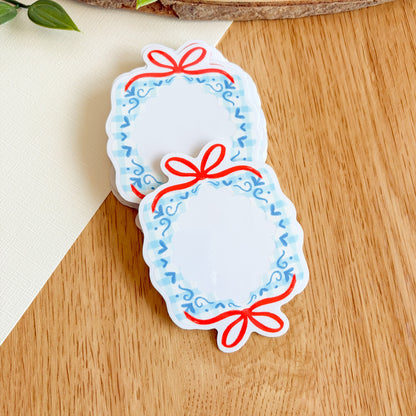 Gingham Ribbon Frame (Blue) - Clear Vinyl Sticker