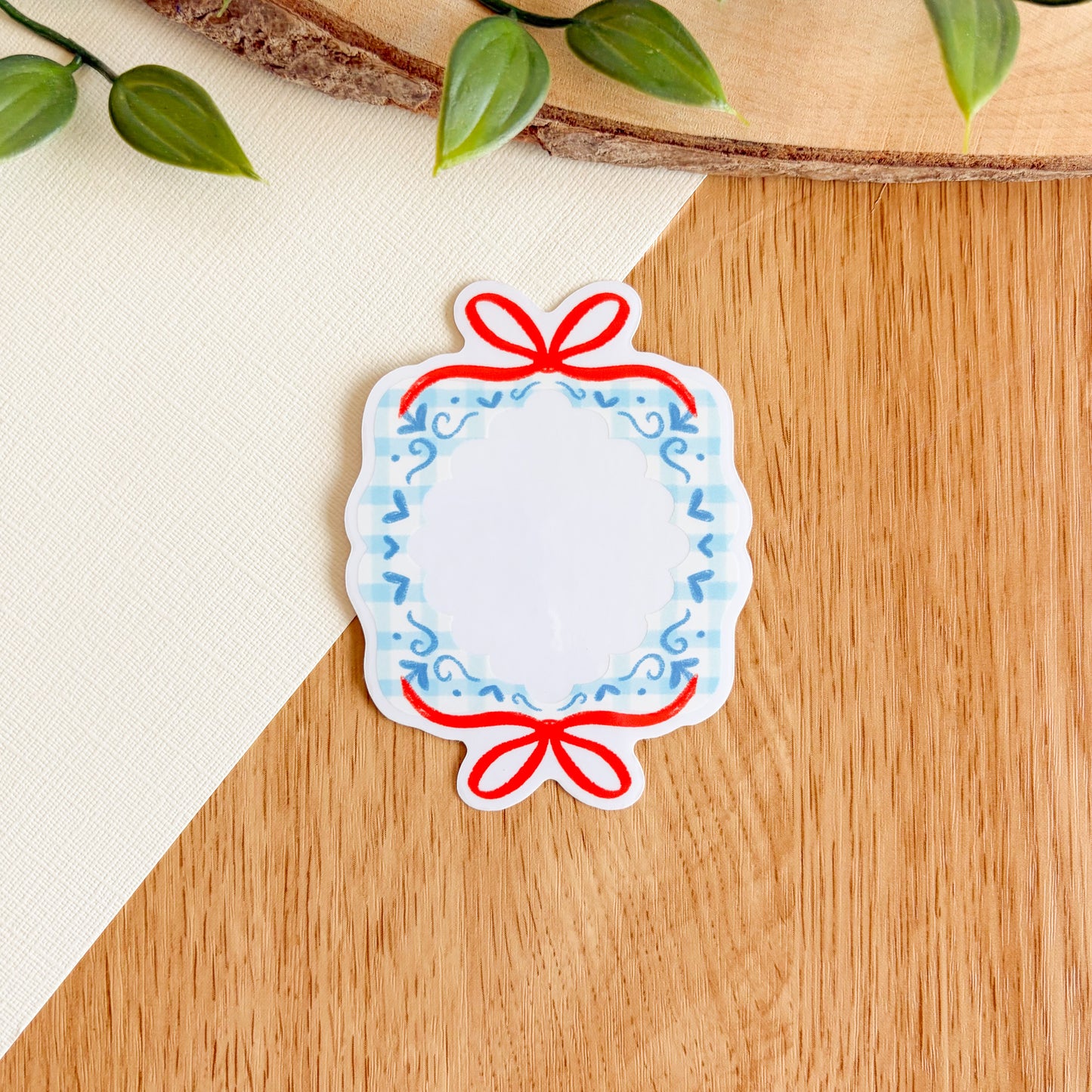 Gingham Ribbon Frame (Blue) - Clear Vinyl Sticker