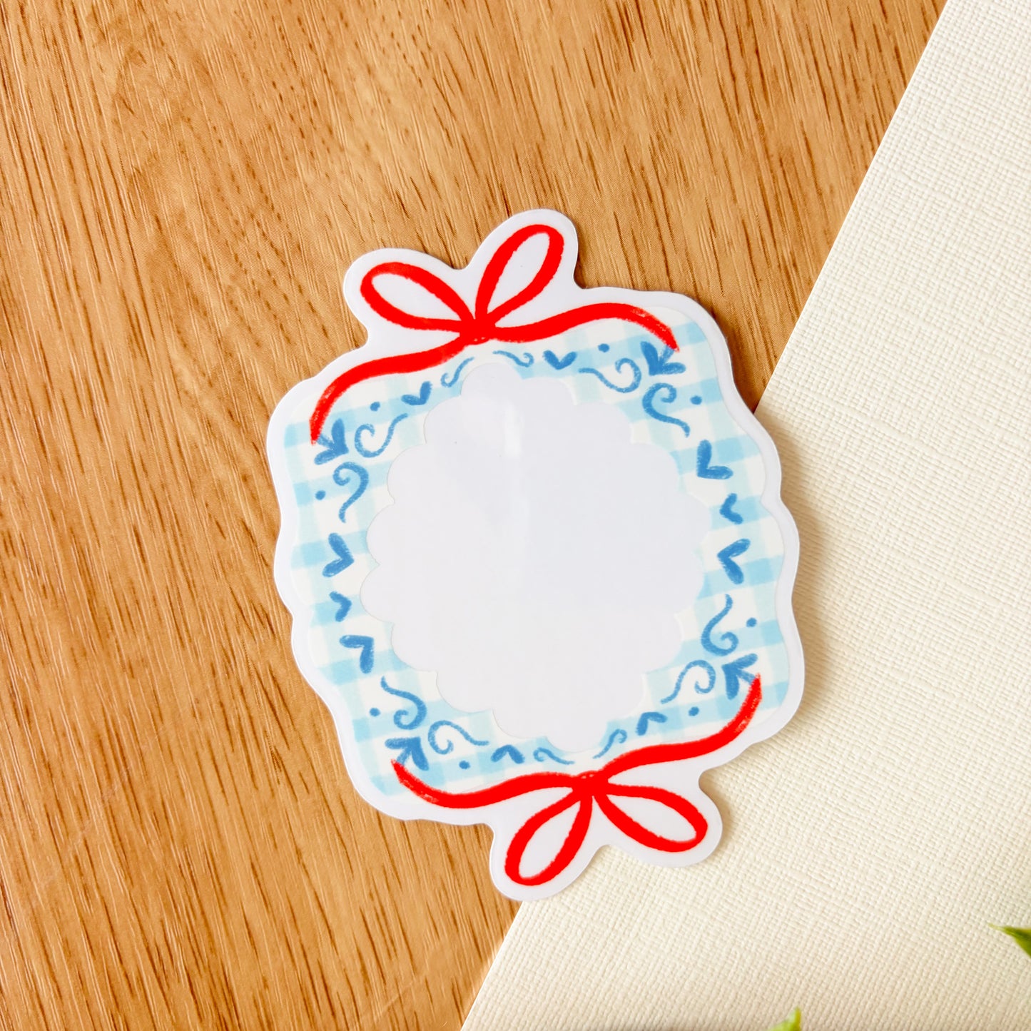 Gingham Ribbon Frame (Blue) - Clear Vinyl Sticker