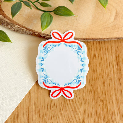 Gingham Ribbon Frame (Blue) - Clear Vinyl Sticker