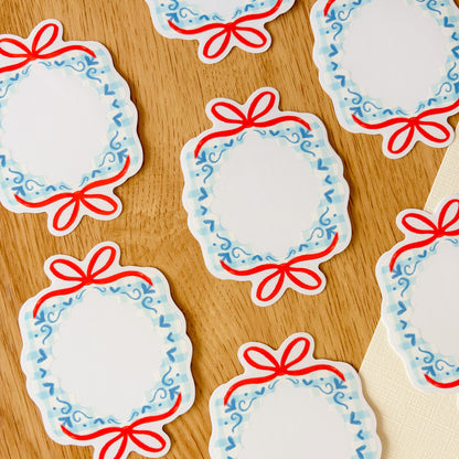 Gingham Ribbon Frame (Blue) - Clear Vinyl Sticker