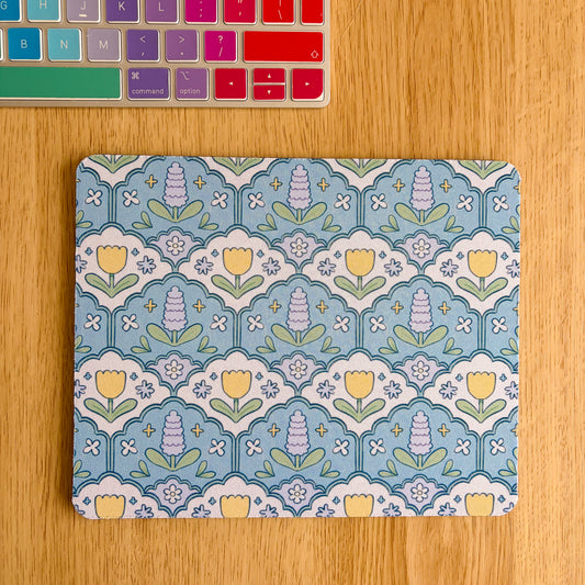 Blue Hyacinth Pattern - Rectangle Mouse Mat
