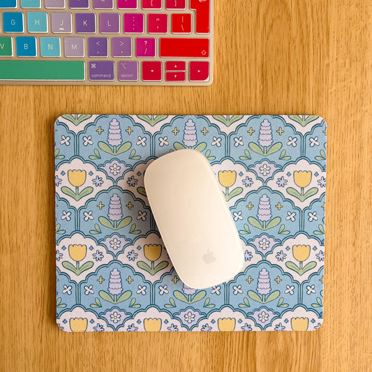Blue Hyacinth Pattern - Rectangle Mouse Mat