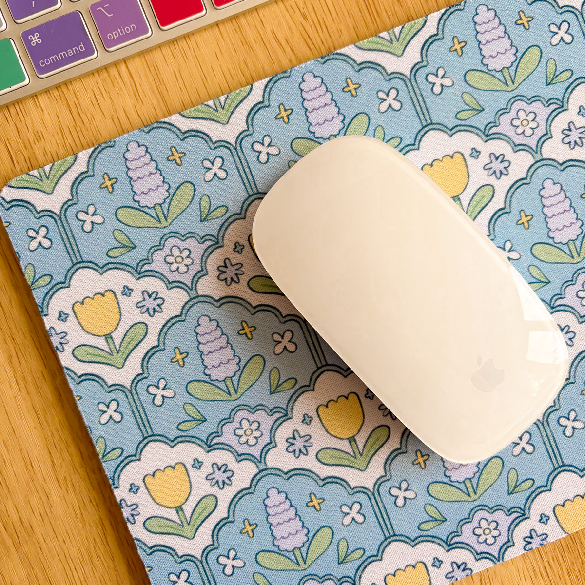 Blue Hyacinth Pattern - Rectangle Mouse Mat