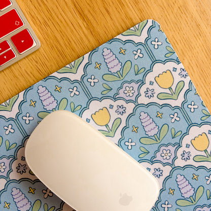 Blue Hyacinth Pattern - Rectangle Mouse Mat