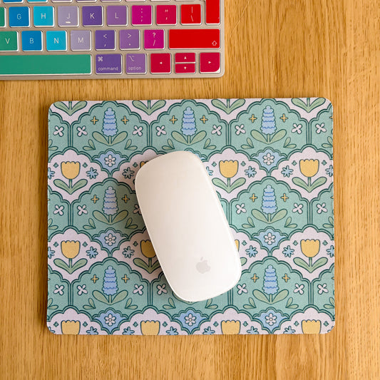 Green Hyacinth Pattern - Rectangle Mouse Mat