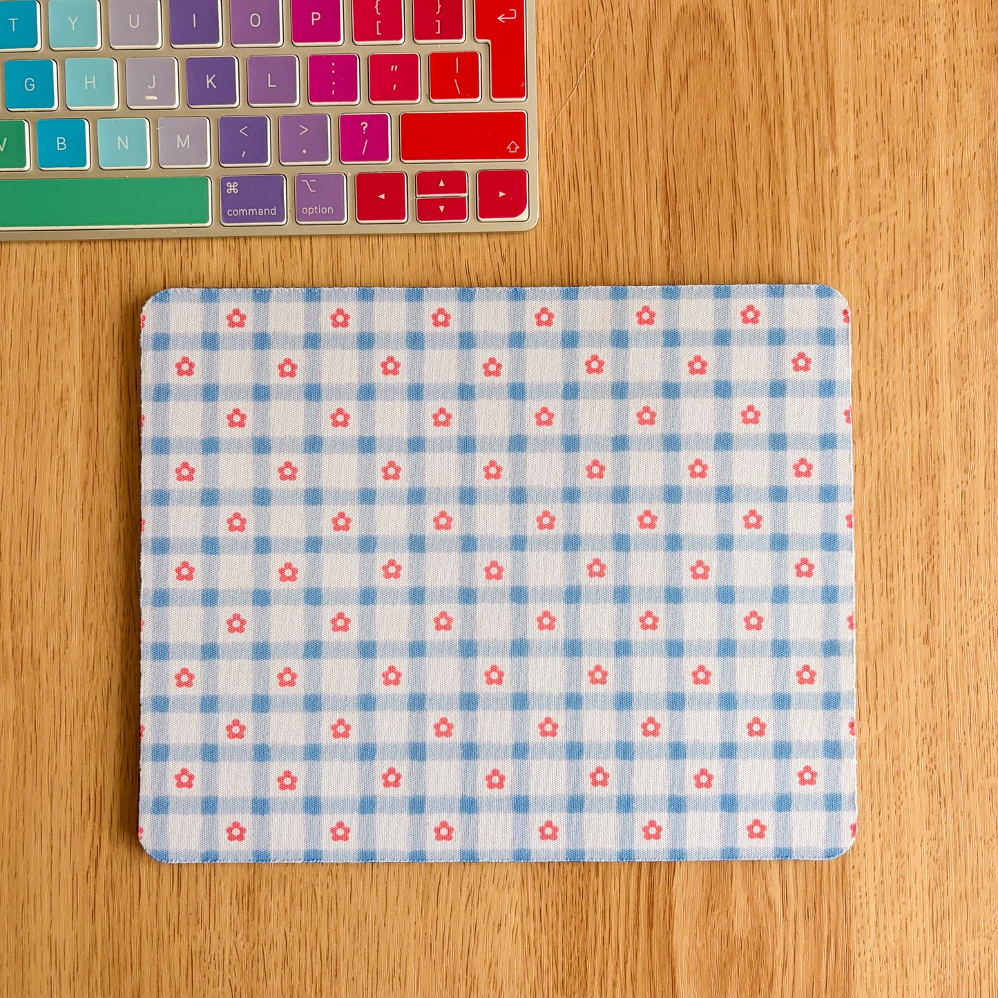 Blue Gingham Daisy - Rectangle Mouse Mat