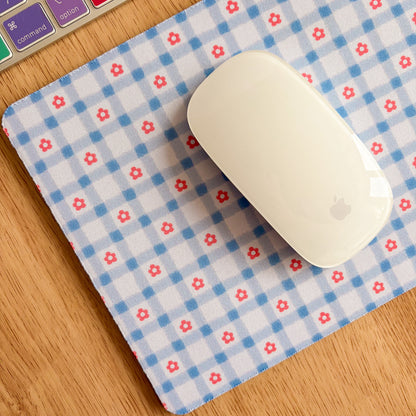 Blue Gingham Daisy - Rectangle Mouse Mat