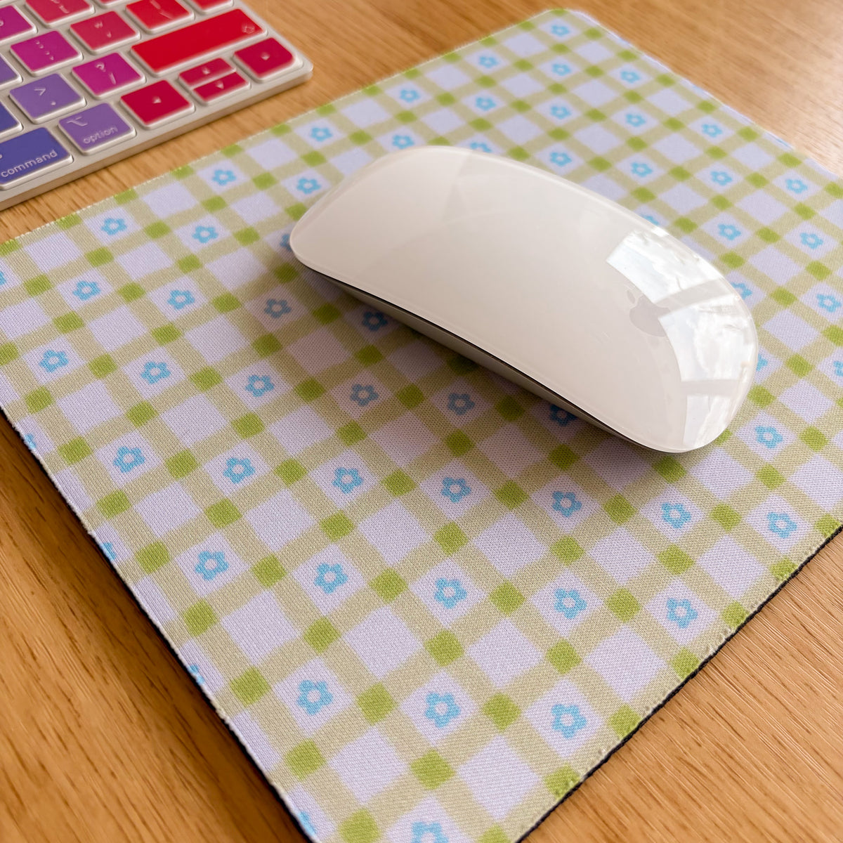 Green Gingham Daisy - Rectangle Mouse Mat