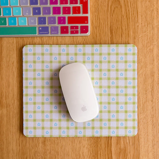 Green Gingham Daisy - Rectangle Mouse Mat