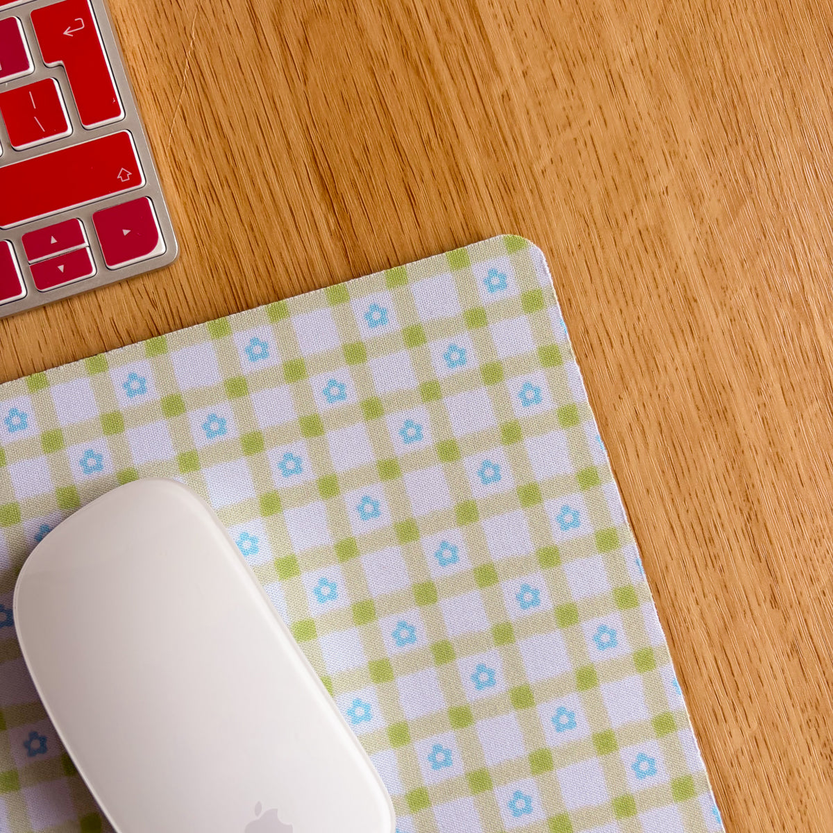 Green Gingham Daisy - Rectangle Mouse Mat