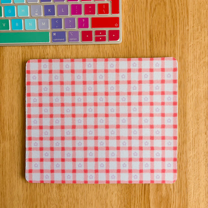 Pink Gingham Daisy - Rectangle Mouse Mat