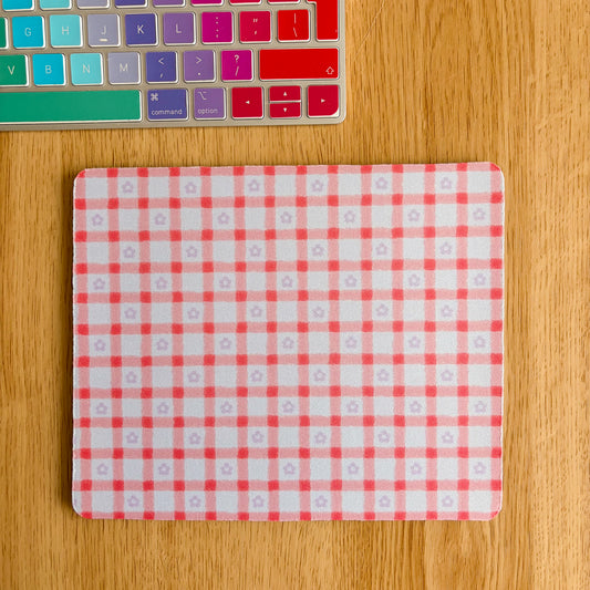 Pink Gingham Daisy - Rectangle Mouse Mat