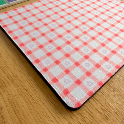 Pink Gingham Daisy - Rectangle Mouse Mat