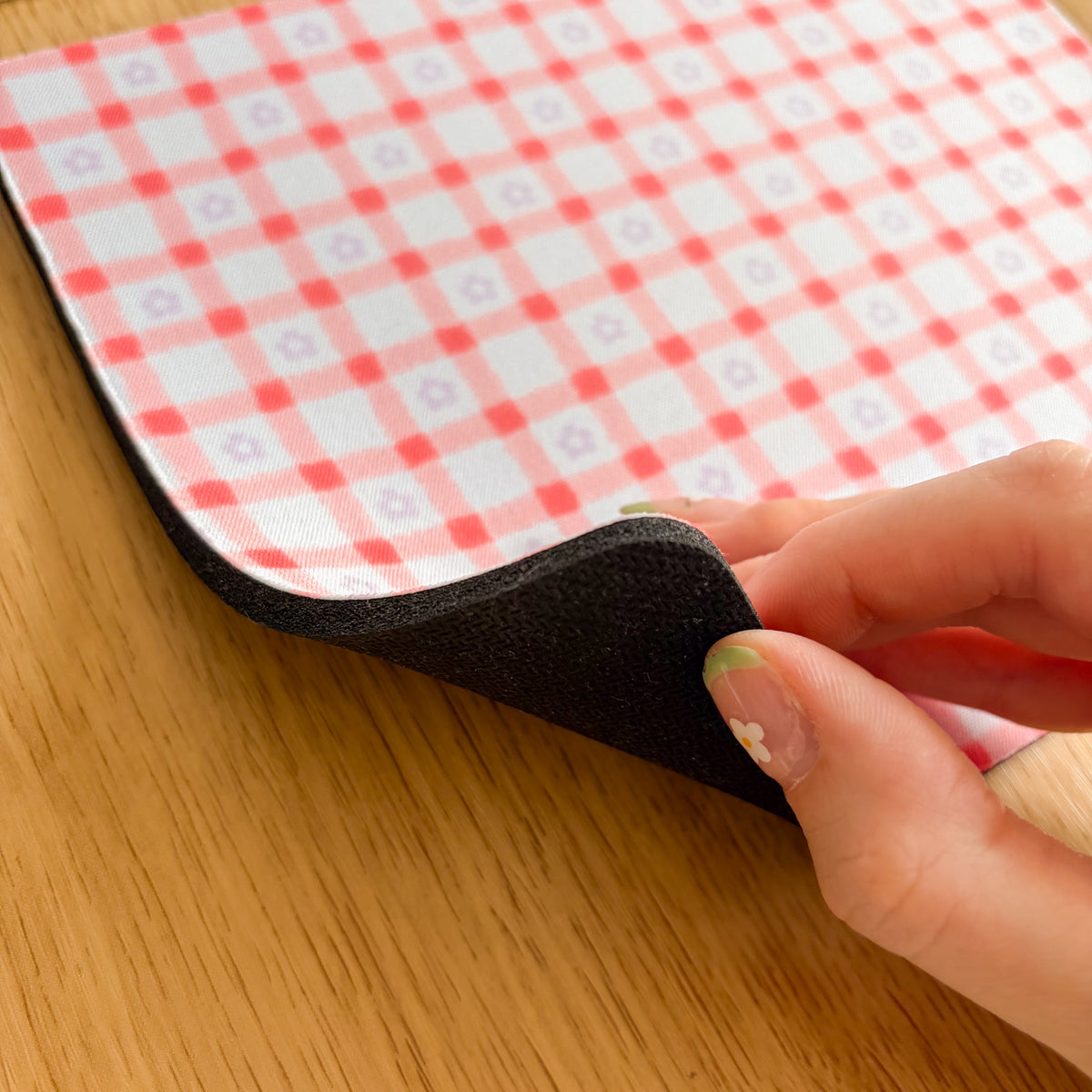 Pink Gingham Daisy - Rectangle Mouse Mat