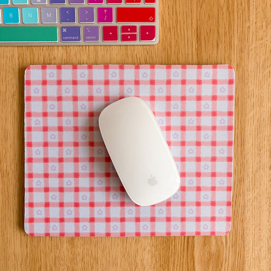 Pink Gingham Daisy - Rectangle Mouse Mat