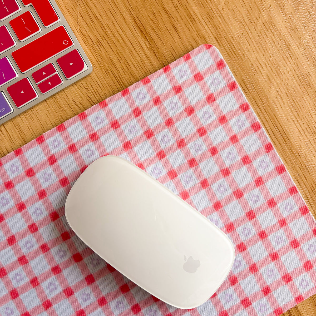 Pink Gingham Daisy - Rectangle Mouse Mat