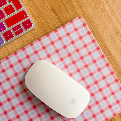 Pink Gingham Daisy - Rectangle Mouse Mat