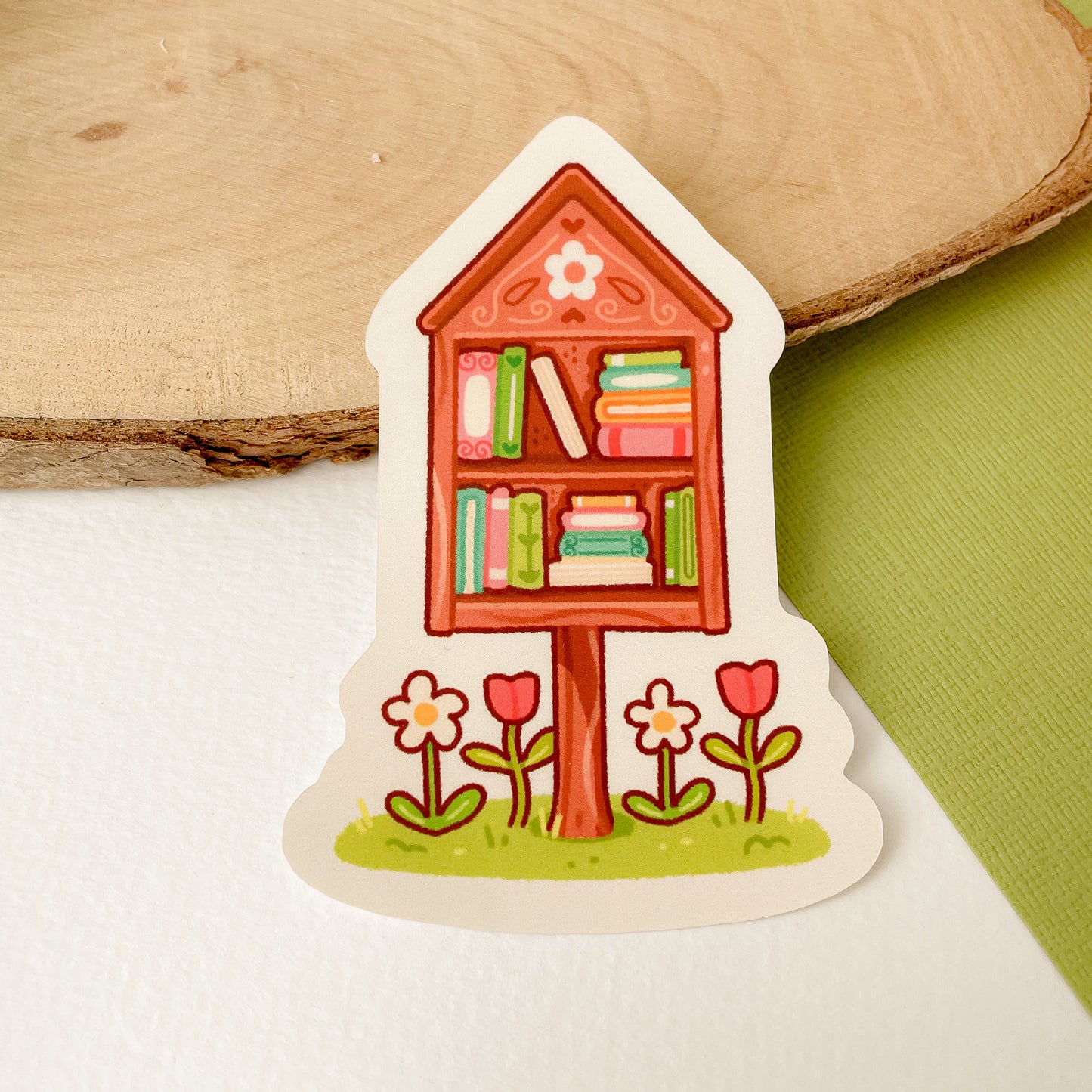 Tiny Library (Spring) - Matte Vinyl Sticker