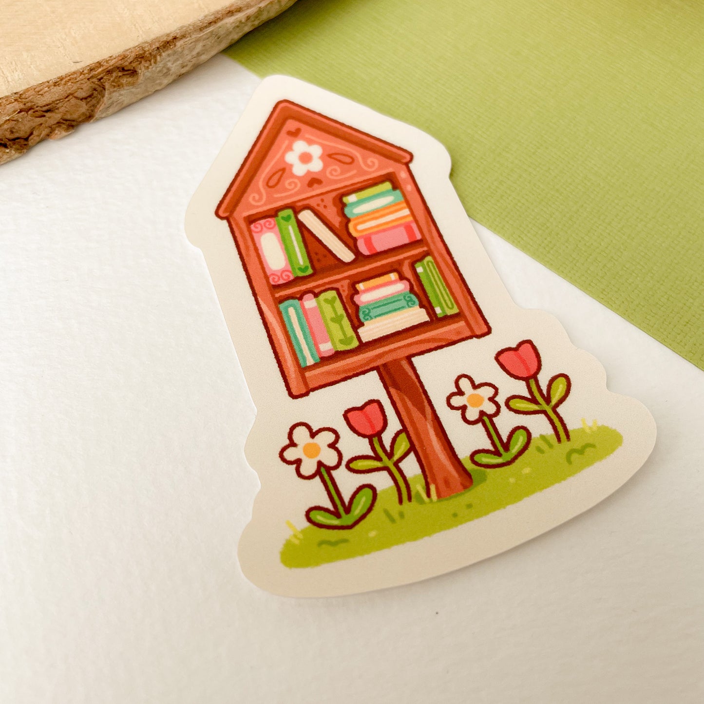 Tiny Library (Spring) - Matte Vinyl Sticker