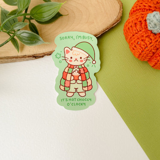 Hot Choccy O'Clocky (Cat) - Matte Vinyl Sticker