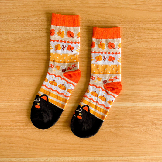 Kiki the Cat Autumn Pattern - Cotton Socks