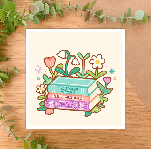 Books & Flowers - Square Art Print