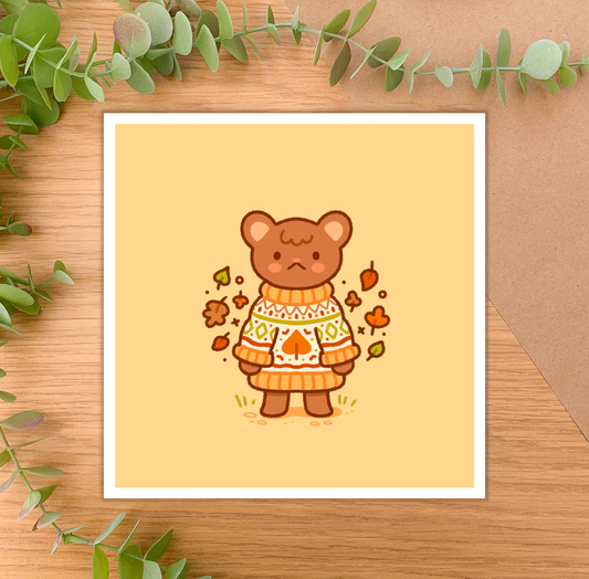 Cozy Knits Bear  - Square Art Print