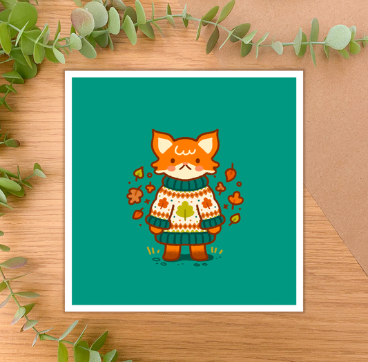 Cozy Knits Fox - Square Art Print