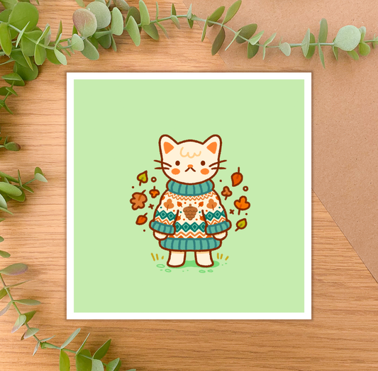 Cozy Knits Cat - Square Art Print