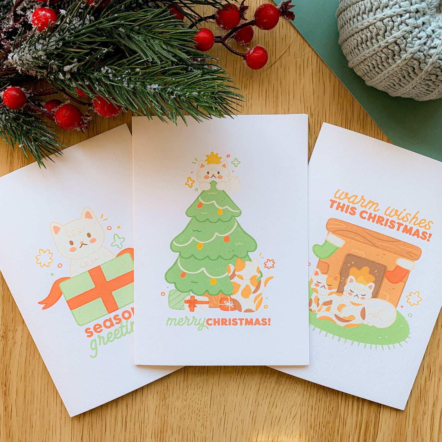 Festive Cats Illustrated Christmas Card Pack (3pcs)