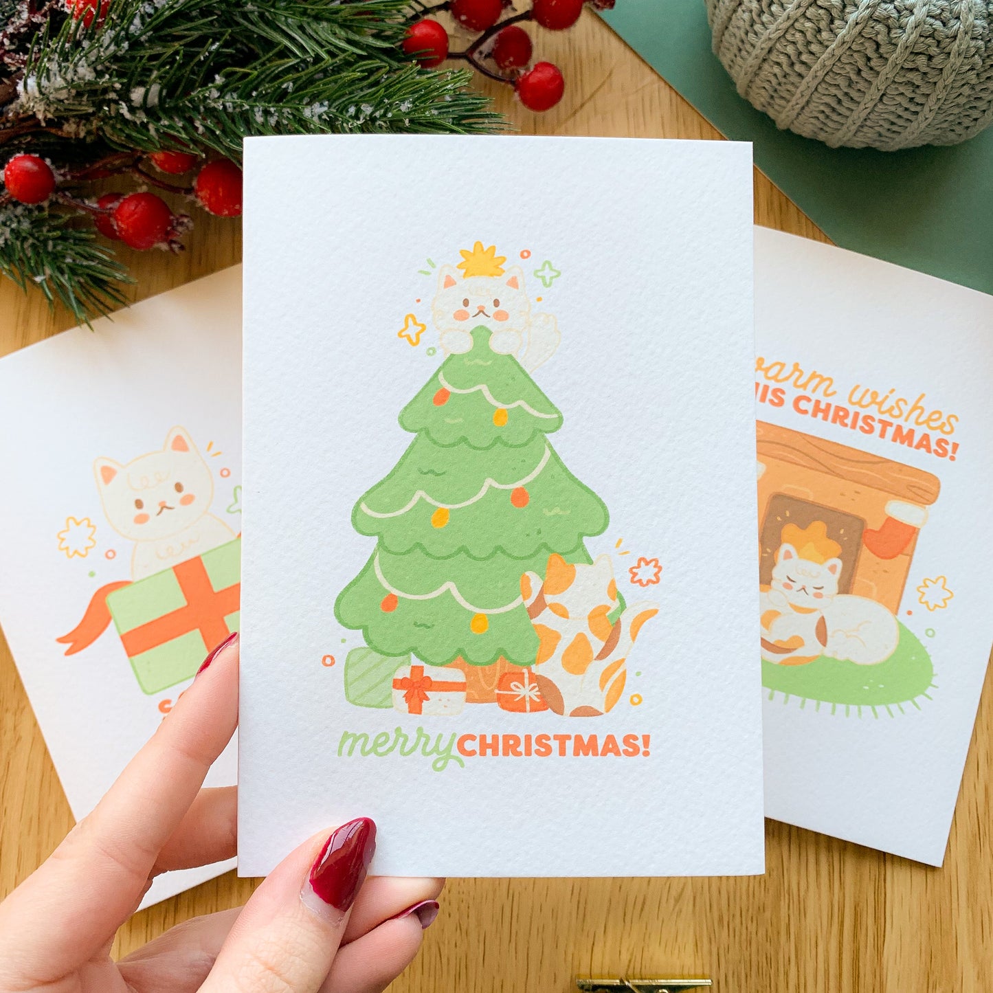 Festive Cats Illustrated Christmas Card Pack (3pcs)