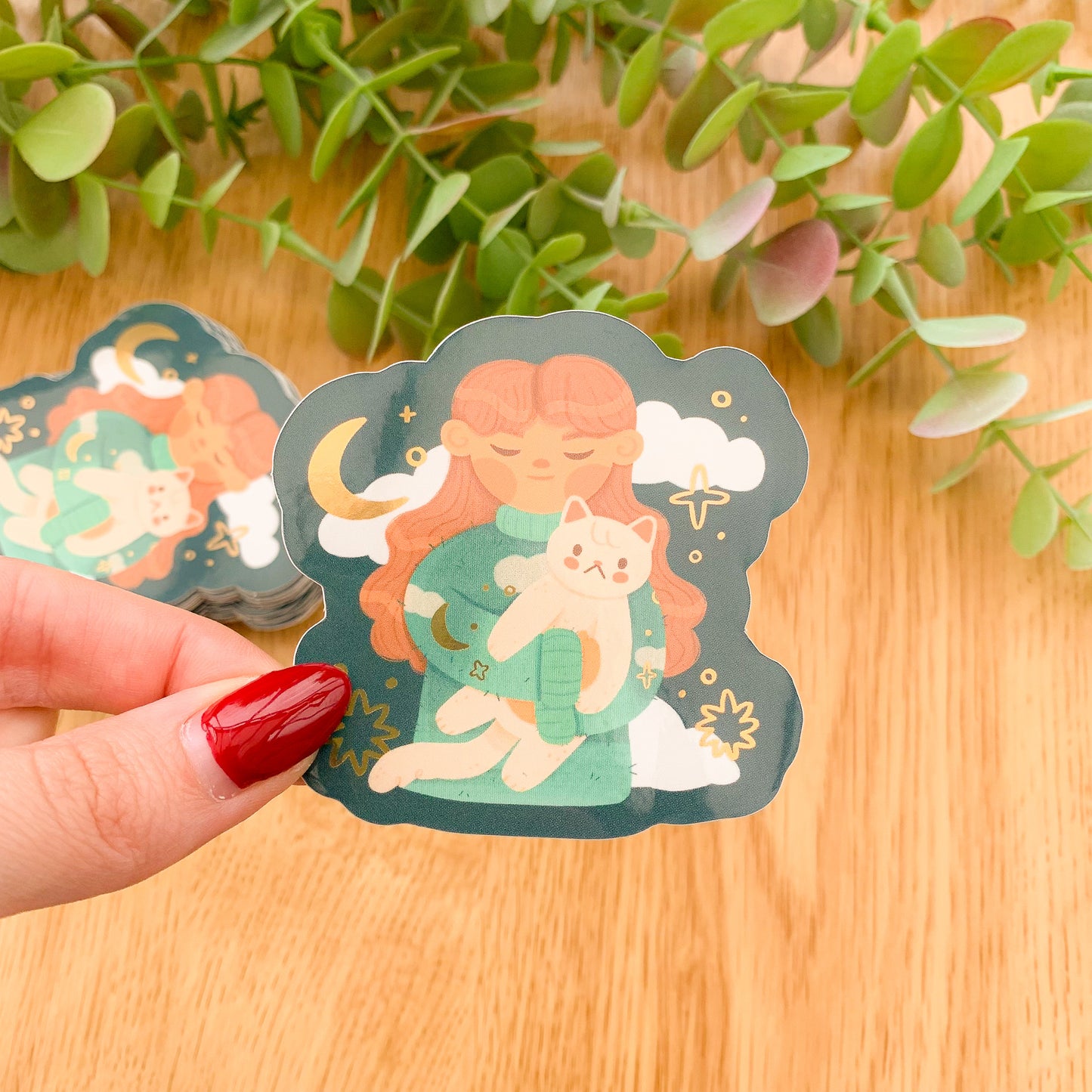 Moon and Clouds Girl Metallic Sticker - Limited Edition Patreon vinyl stickers