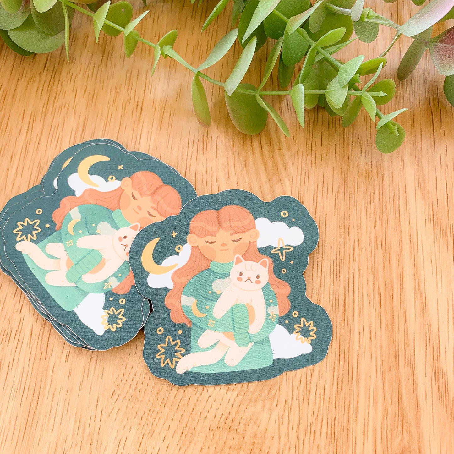 Moon and Clouds Girl Metallic Sticker - Limited Edition Patreon vinyl stickers