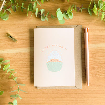 Happy Birthday! - Cupcake - Cute Illustrated Greetings Card