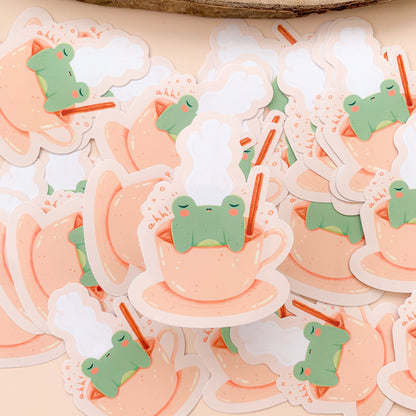 Teacup Froggie - Glossy/Glitter Vinyl Sticker