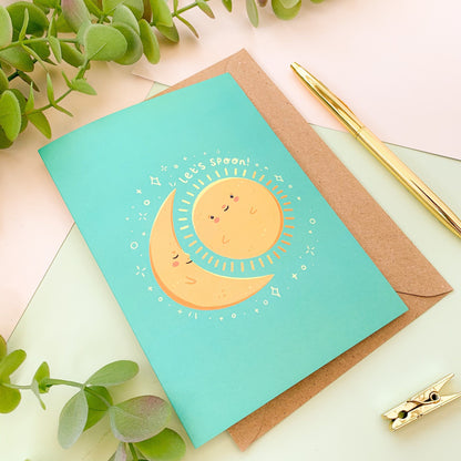 Let’s Spoon! - Cute Sun & Moon Illustrated Greetings Card